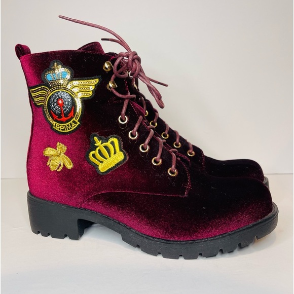 Nature Breeze Women's Velvet Lace up Combat Bootie - Picture 2 of 6